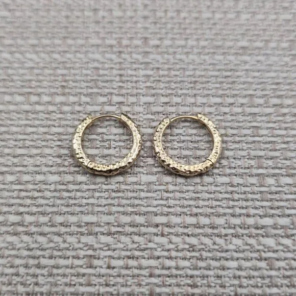 Gold Over Sterling Silver Small Textured Hoop Earrings A7027 - Picture 1 of 6